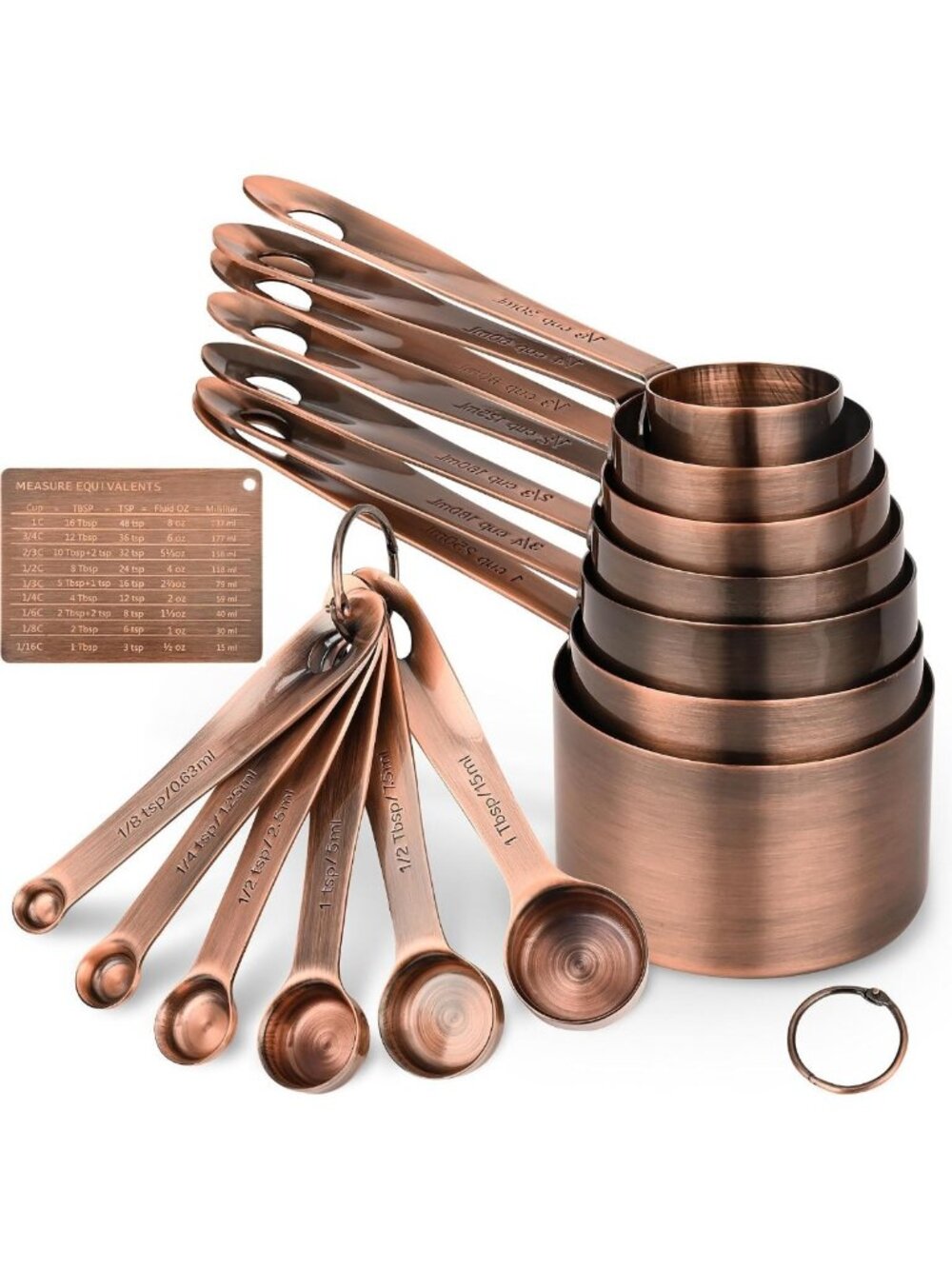 Copper Measuring Cups & Spoons Set - 16-Piece Stainless Steel Kitchen Tools for
